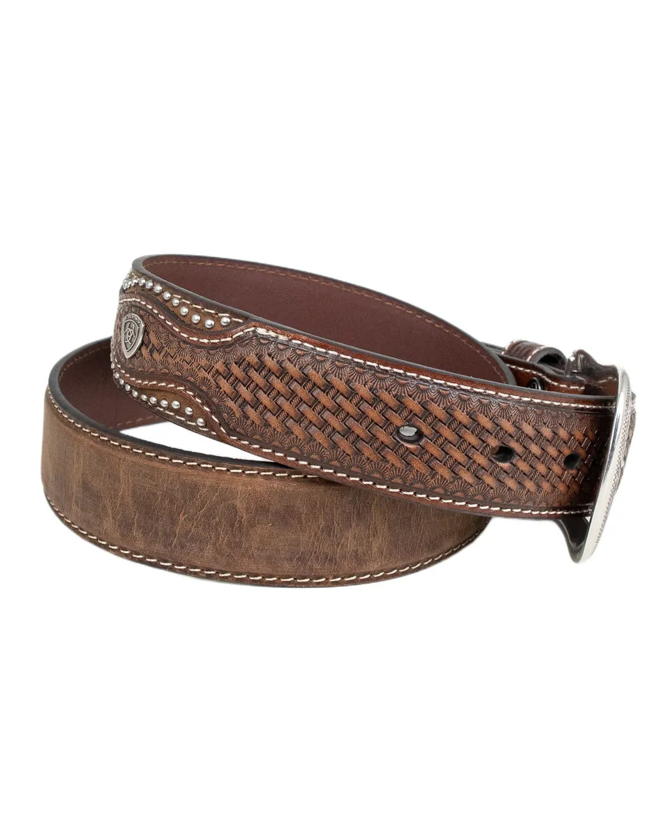 Ariat - Läderbälte - Gary - Western bälte med flätad look - Brunt