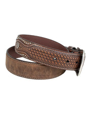 Ariat - Läderbälte - Gary - Western bälte med flätad look - Brunt