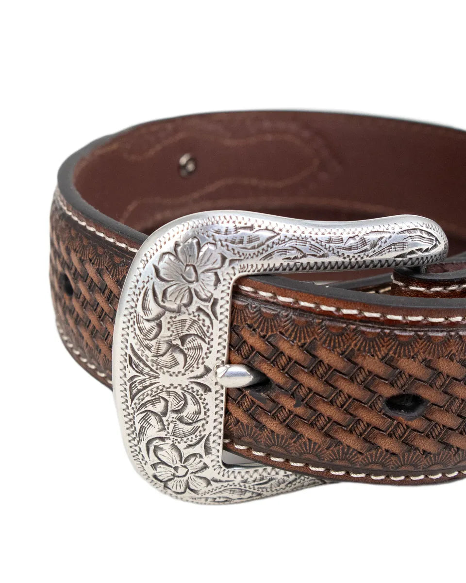 Ariat - Läderbälte - Gary - Western bälte med flätad look - Brunt