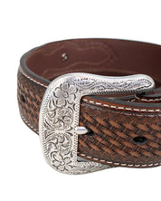 Ariat - Läderbälte - Gary - Western bälte med flätad look - Brunt