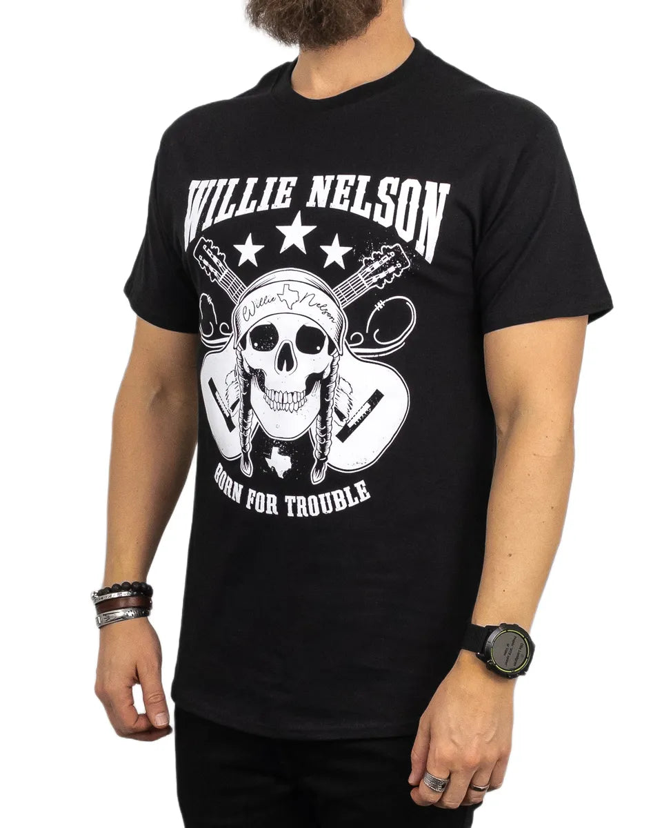 Band Tee - T-Shirt - Willie Nelson - Skull Guitar - Svart