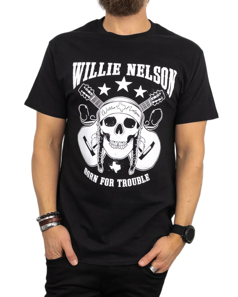 Band Tee - T-Shirt - Willie Nelson - Skull Guitar - Svart