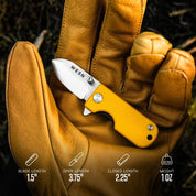 WESN Microblade fickkniv i gult, instucken i handske