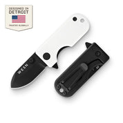 WESN Microblade fickkniv i vit, öppen och stängd jämförelse