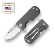 WESN Microblade fickkniv i titanium, öppen och stängd sida vid sida