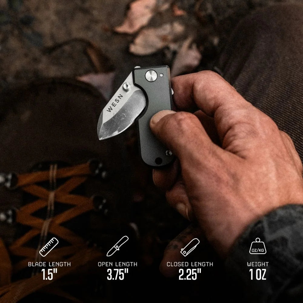 WESN Microblade fickkniv i titanium, egenskaper D2-stål, CNC-bearbetat titanhandtag