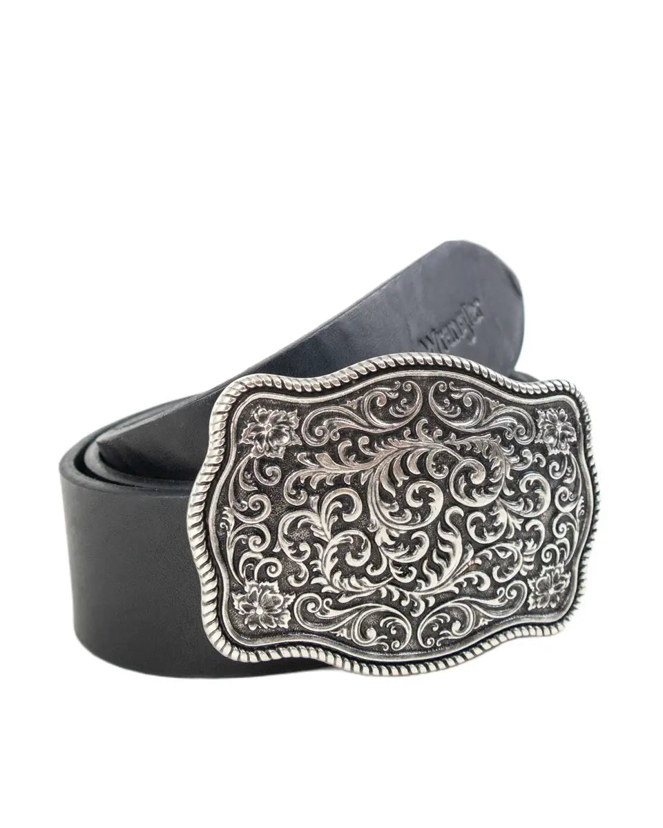 Wrangler Western Belt i svart läder, vinkel