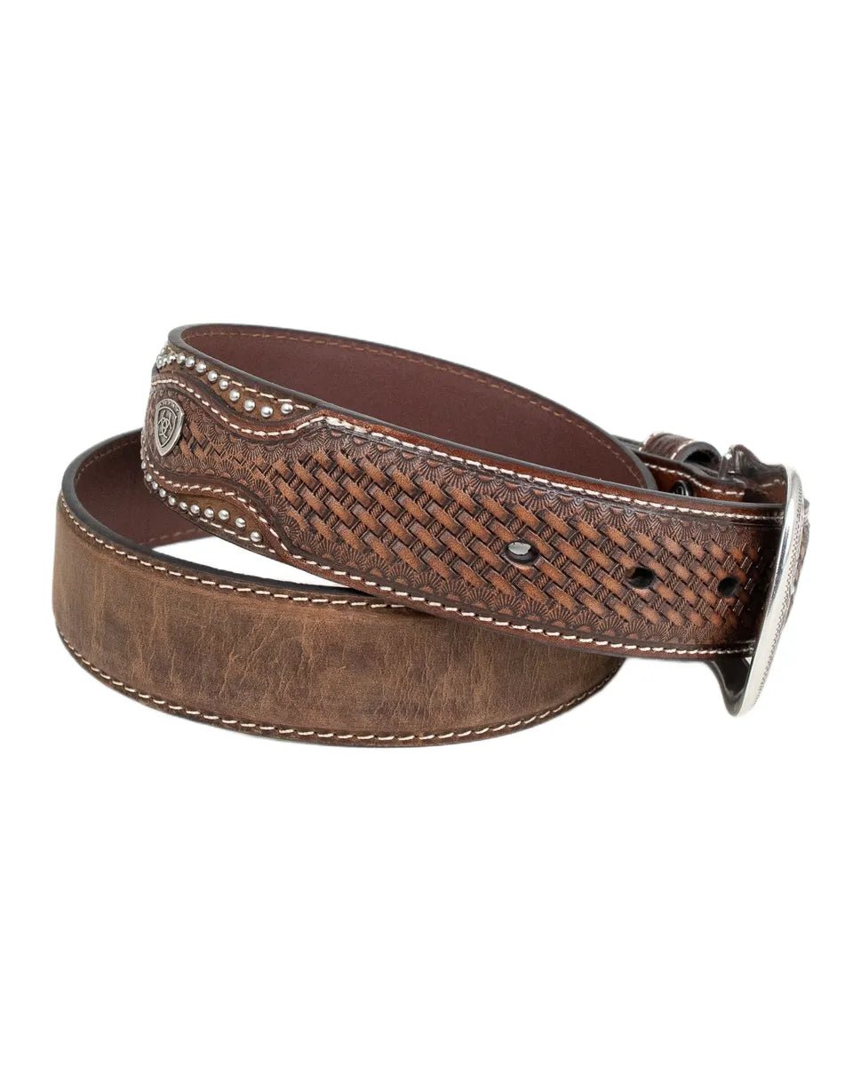 Ariat - Läderbälte - Gary - Western bälte med flätad look - Brunt - jhstore.se