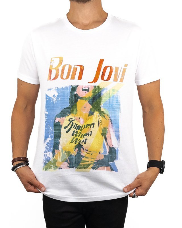 Band Tee - Bon Jovi T-Shirt - Slippery When Wet Original Cover - Vit - jhstore.se
