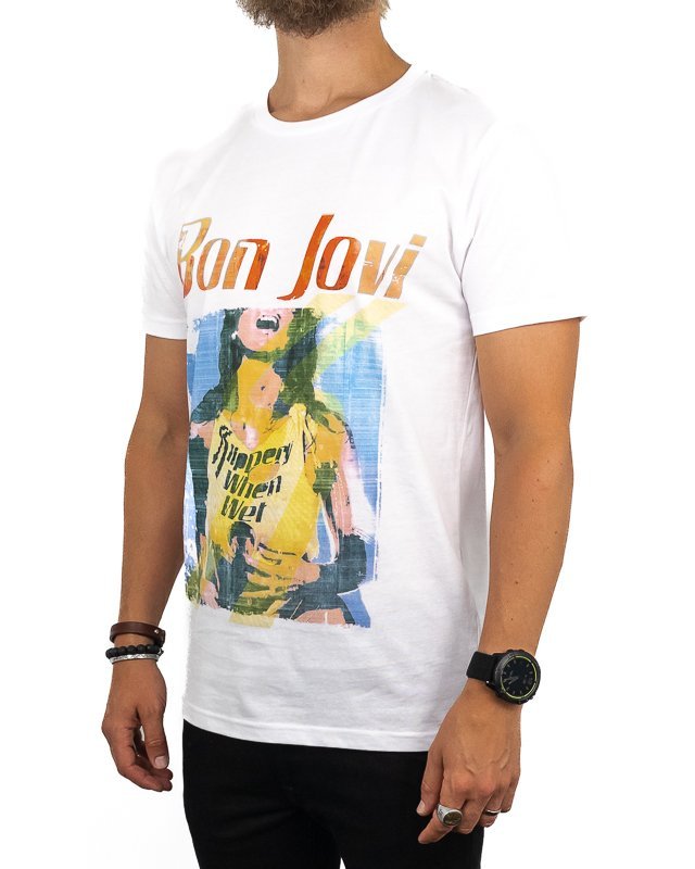 Band Tee - Bon Jovi T-Shirt - Slippery When Wet Original Cover - Vit - jhstore.se