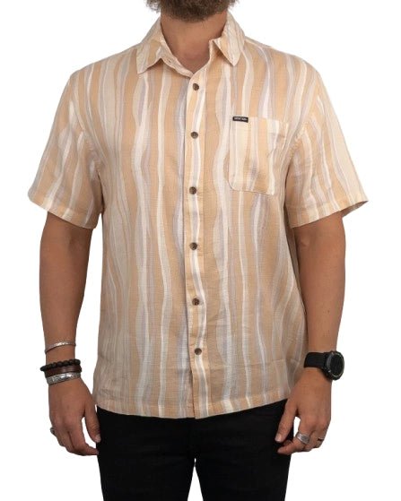 Brixton - Kortärmad skjorta Randig - CRU Slub - Beige - jhstore.se