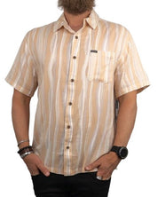 Brixton - Kortärmad skjorta Randig - CRU Slub - Beige - jhstore.se