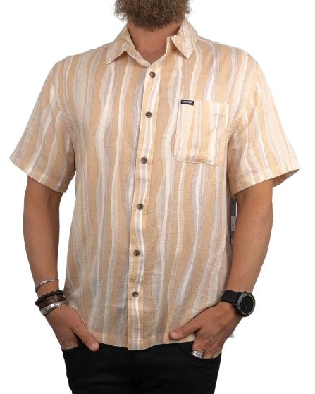 Brixton - Kortärmad skjorta Randig - CRU Slub - Beige - jhstore.se