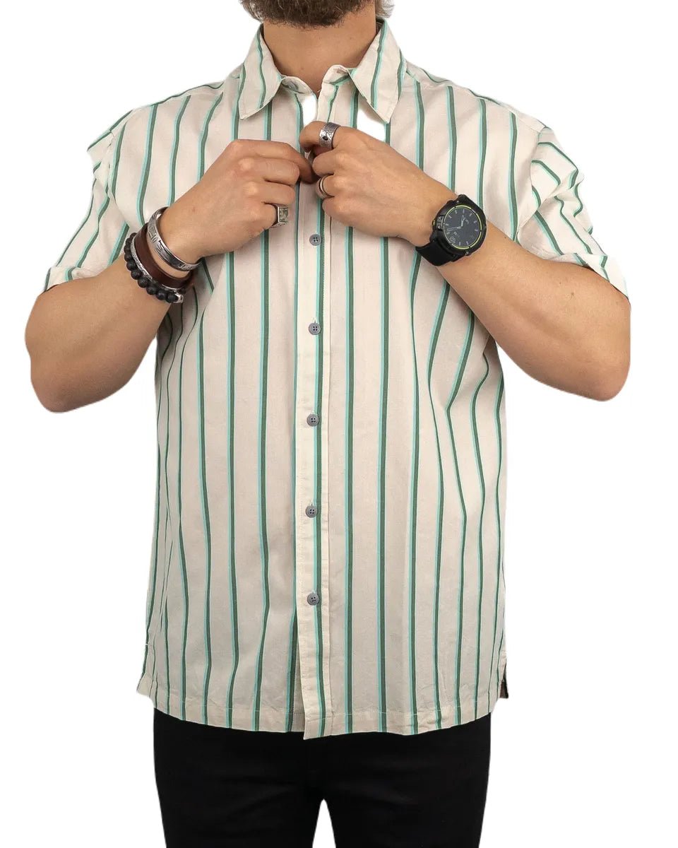 Brixton - Kortärmad Skjorta - Randig Cru Stripe - Vit - jhstore.se