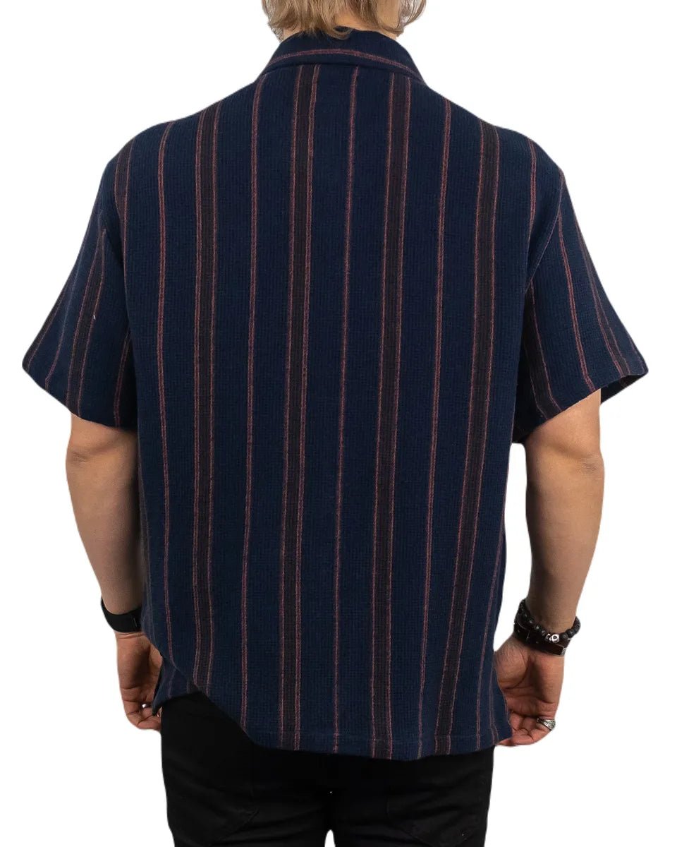 Brixton - Kortärmad Skjorta - Våfflad Randig Bunker - Navy Blå - jhstore.se