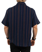 Brixton - Kortärmad Skjorta - Våfflad Randig Bunker - Navy Blå - jhstore.se