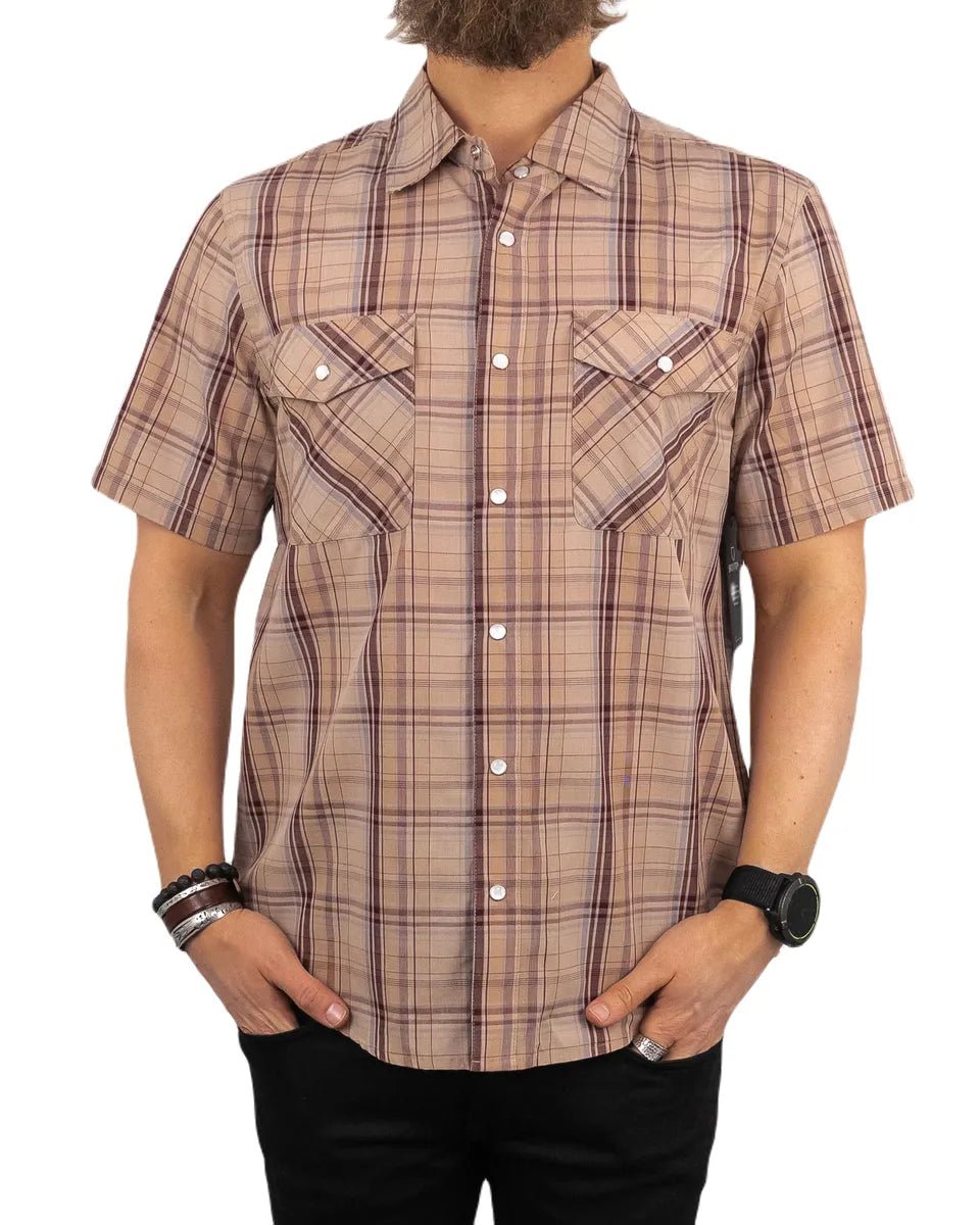 Brixton - Wesley - Kortärmad Skjorta - Western Plaid - Brun - jhstore.se
