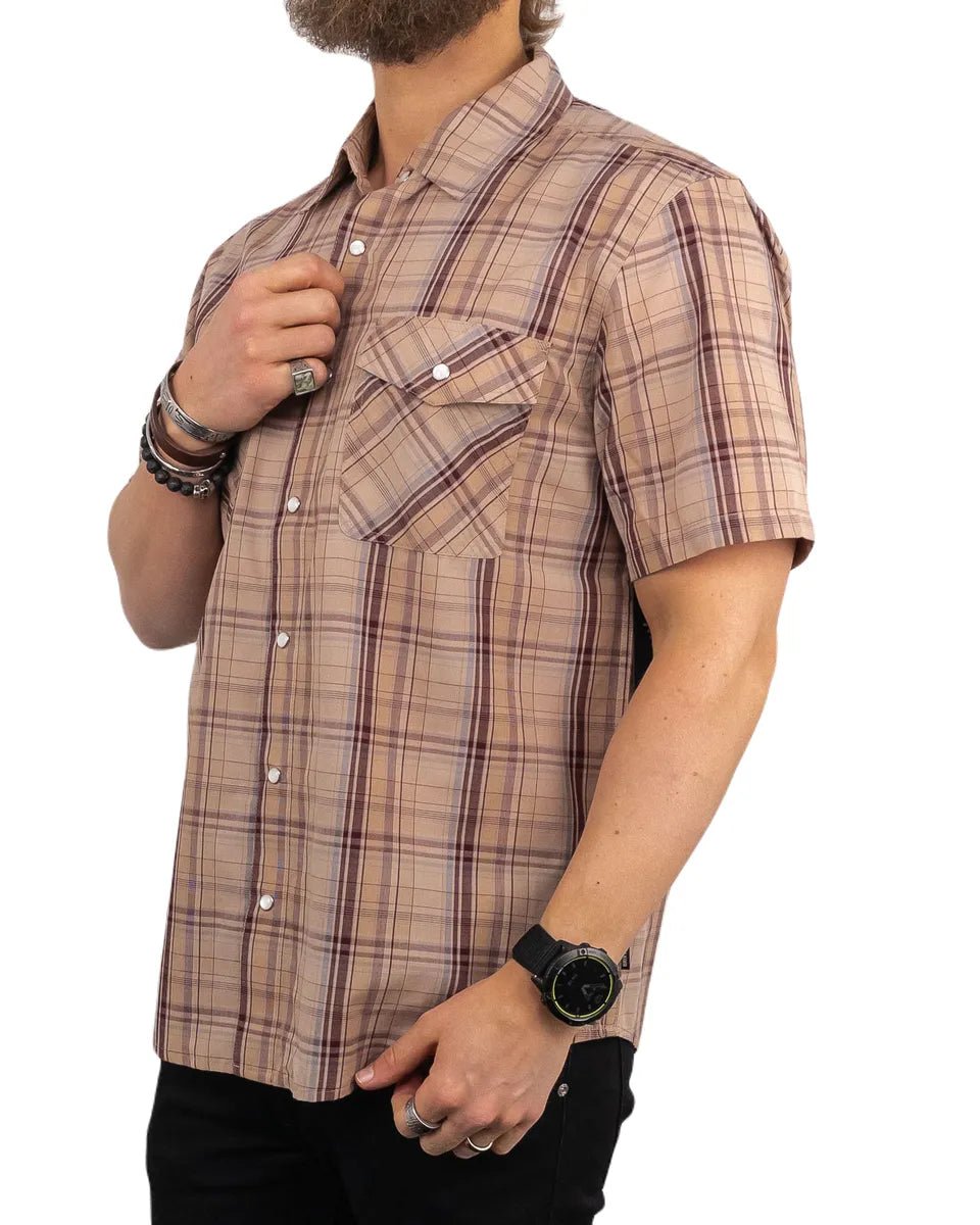 Brixton - Wesley - Kortärmad Skjorta - Western Plaid - Brun - jhstore.se