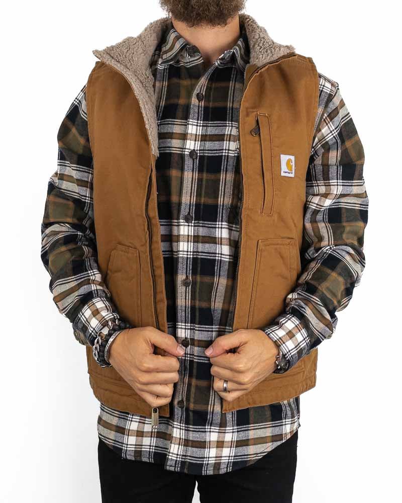 Carhartt - Canvasväst med Sherpafoder Brun - Mock Neck - jhstore.se