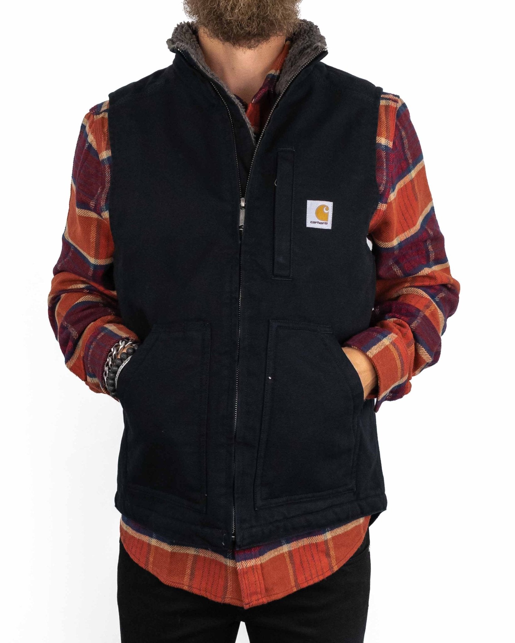 Carhartt - Canvasväst med Sherpafoder Svart - Mock Neck - jhstore.se