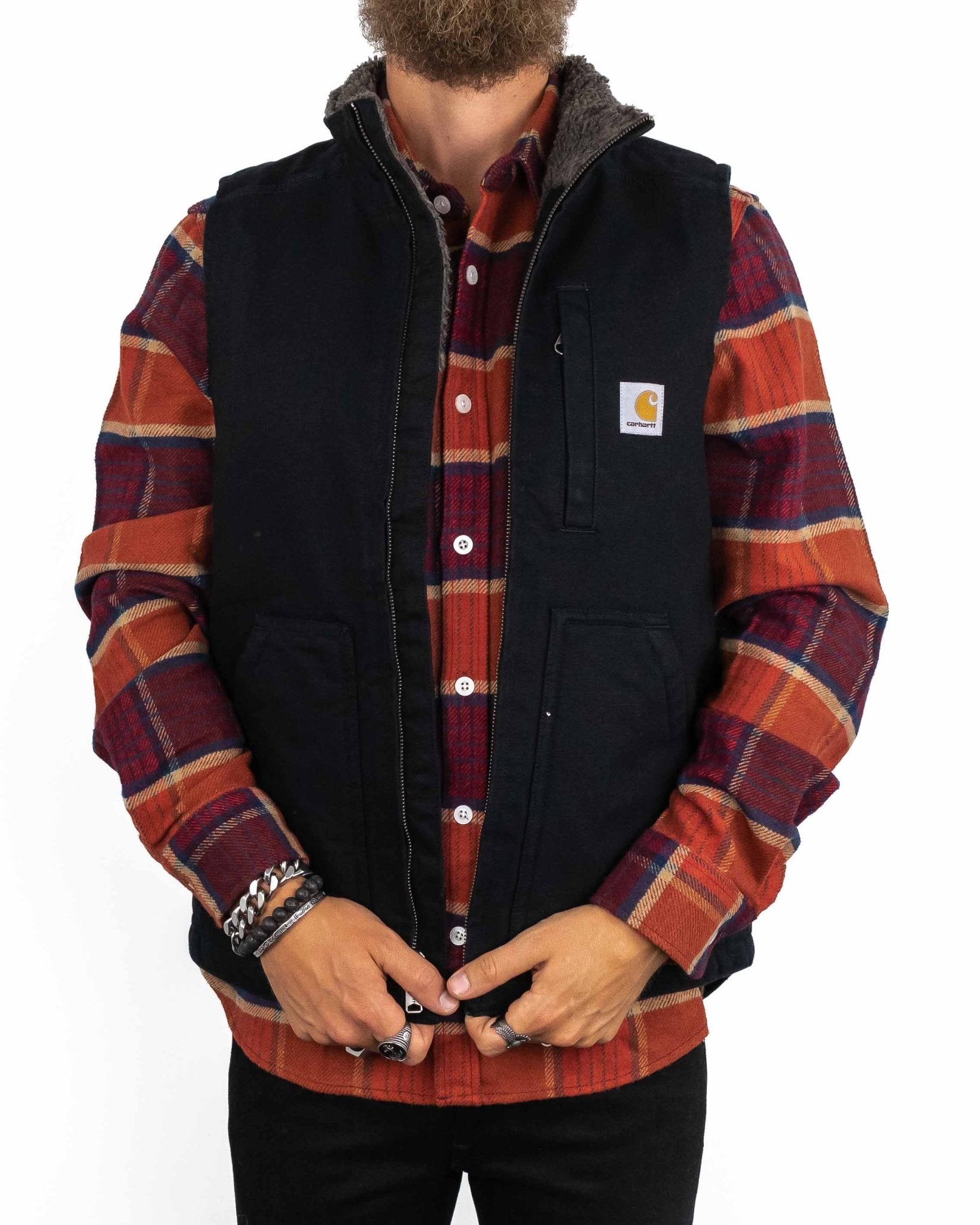 Carhartt - Canvasväst med Sherpafoder Svart - Mock Neck - jhstore.se