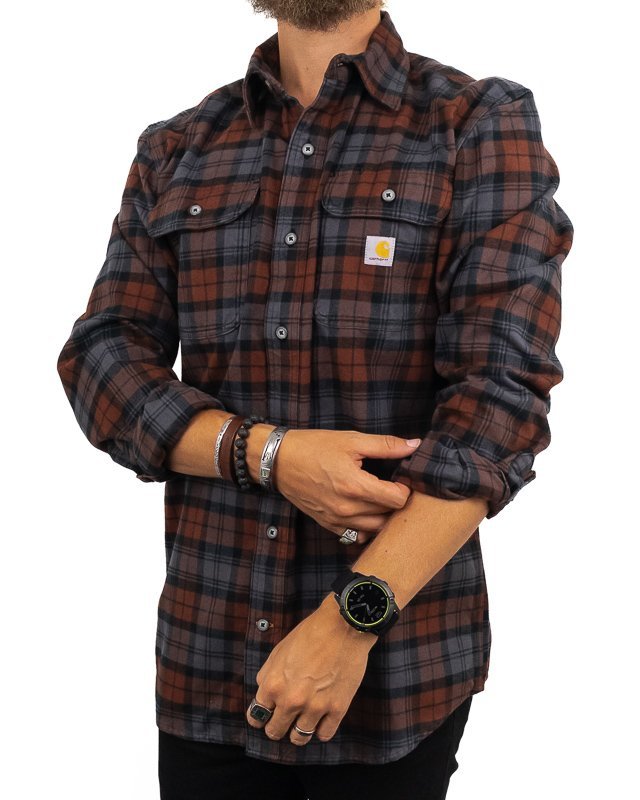 Carhartt - Flannel Plaid Shirt Mocha - Flanellskjorta - jhstore.se