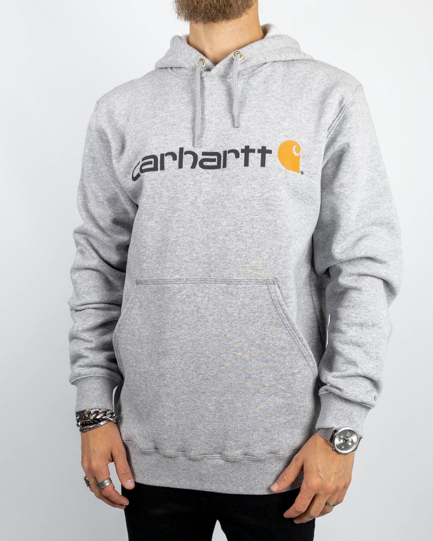 Carhartt - Signature Logo Hood Heather Grey - jhstore.se