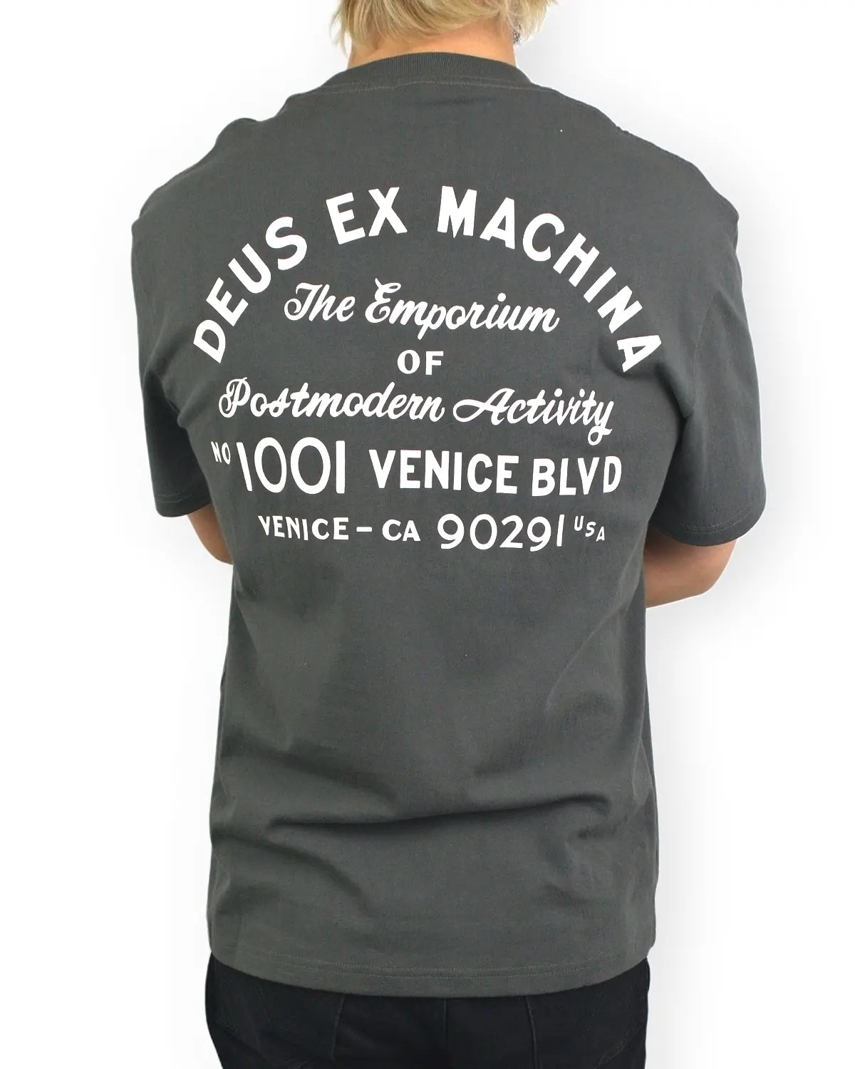 Deus Ex Machina Park T-shirt i tvättad grön, baksida med Emporium-tryck från Venice
