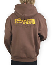 Dickies Avondale hoodie i brunt, baksida med Dickies Genuine Workwear-tryck