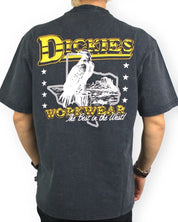Dickies Gainesville T-shirt i tvättad svart, baksida med örn och Dickies Workwear-tryck