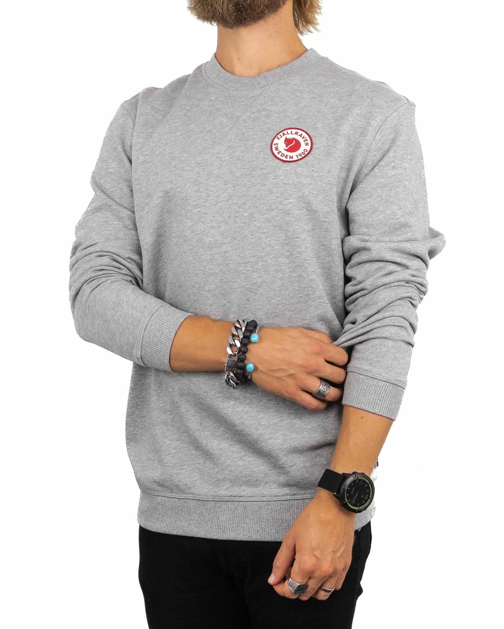 Fjällräven 1960 Logo Badge sweatshirt i gråmelerad ekologisk bomull, framsida