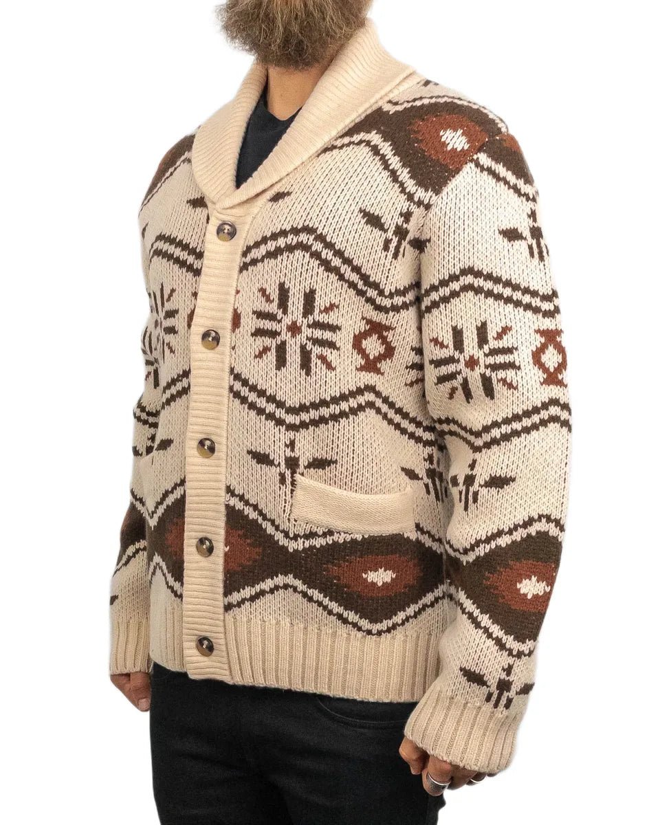 Iron & Resin - Stickad Kofta i Ull - Wincha Shawl Sweater - Vit - jhstore.se