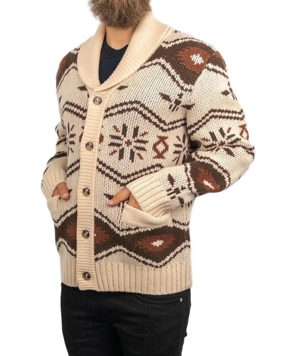 Iron & Resin - Stickad Kofta i Ull - Wincha Shawl Sweater - Vit - jhstore.se