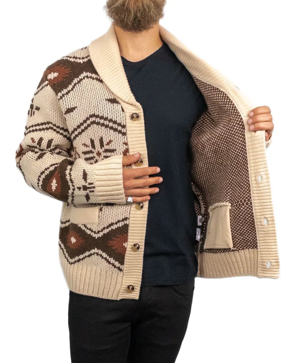 Iron & Resin - Stickad Kofta i Ull - Wincha Shawl Sweater - Vit - jhstore.se