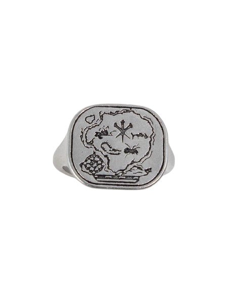 Jernhest - Antrik Ring med karta - Opolerad silver - jhstore.se