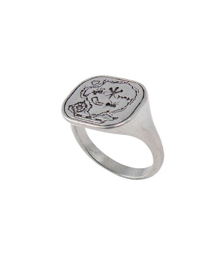 Jernhest - Antrik Ring med karta - Opolerad silver - jhstore.se