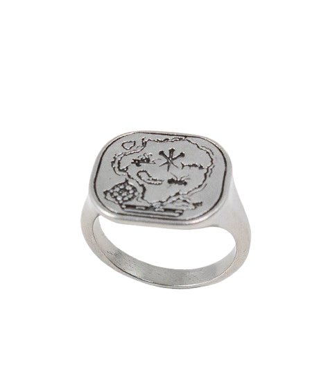 Jernhest - Antrik Ring med karta - Opolerad silver - jhstore.se