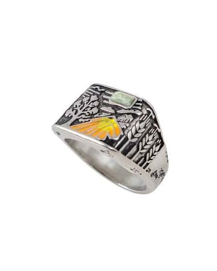 Jernhest - Slatta Ring med Kolmårdsmarmor och emalj - Silver - jhstore.se