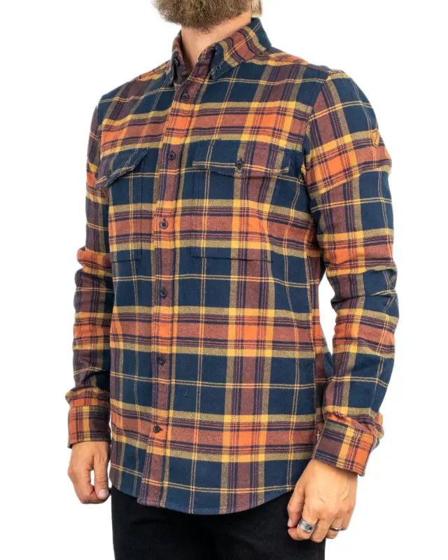 Fjällräven Övik Twill flanellskjorta i rostruta, sidan med bröstficka