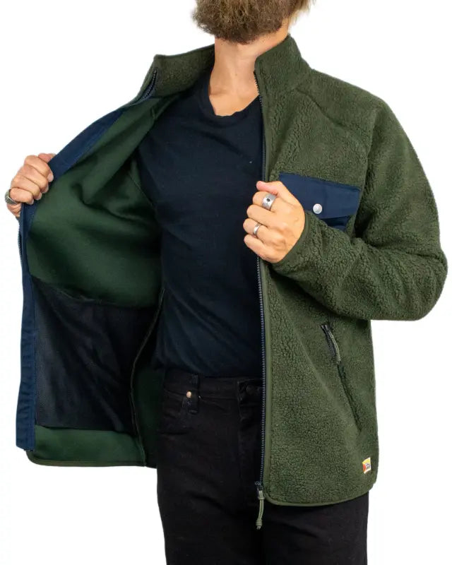 Fjällräven Vardag Pile Fleece i grönt, insida med foder