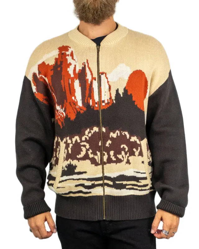 Wrangler Full Zip Cardigan Desert Scenic i beige, framsida
