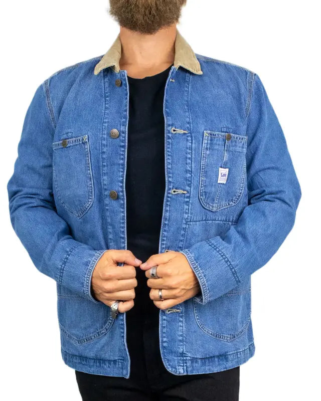 Lee 91LJ Chore Jacket Vintage Wear i blått, öppen framsida