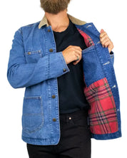 Lee 91LJ Chore Jacket Vintage Wear i blått, foder i röd pläd