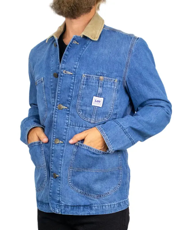 Lee 91LJ Chore Jacket Vintage Wear i blått, framsida med manchesterkrage