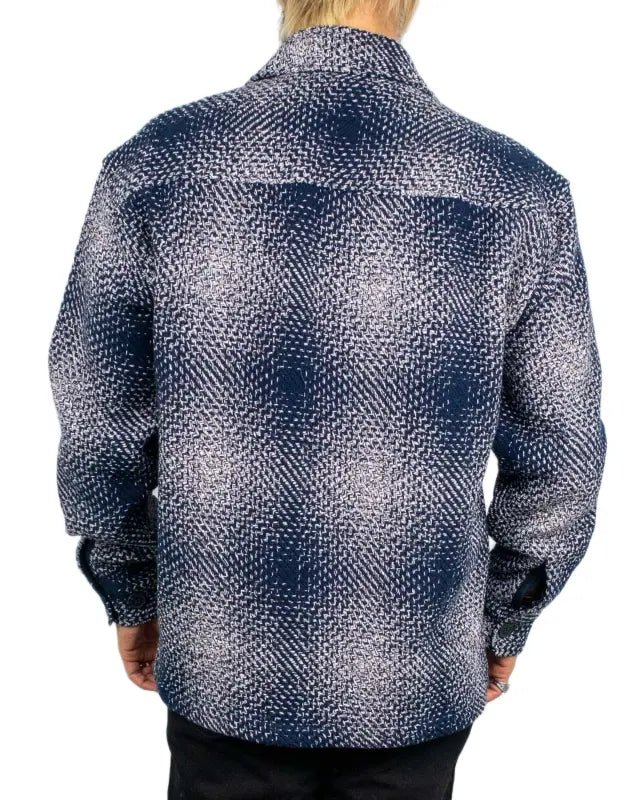 Resteröds Nolan Heavy Twill overshirt i marinblå skuggruta, baksida