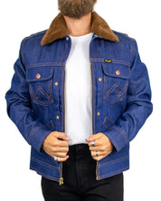 Wrangler Super Jeans Jacket Super Raw i blått, öppen framsida med sherpakrage
