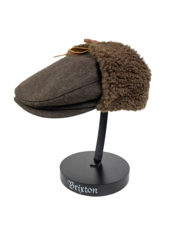 Brixton Barrel Earflap Snap Cap i brunt tweed, produktbild 3