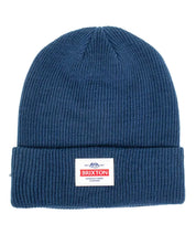 Brixton Trademark Beanie mössa i marinblått med uppvikt kant och vävd etikett