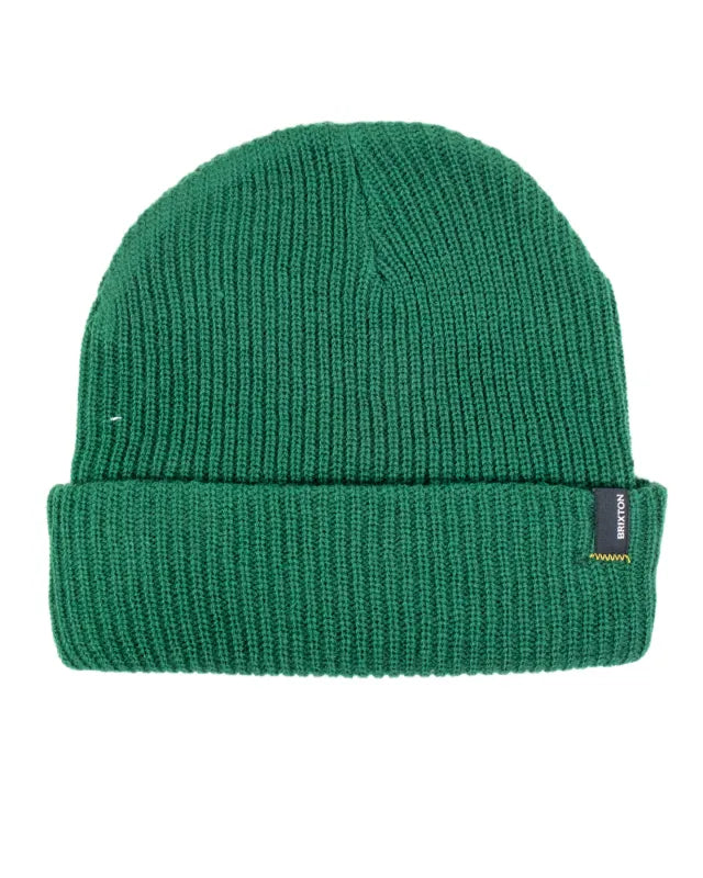 Brixton Heist Beanie mössa i mörkgrön akryl med uppvikt kant, produktbild