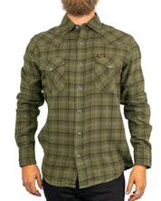 Wrangler Western Shirt Olive Night i olivgrön ruta, framsida